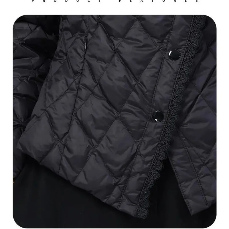 Autumn Winter Women Short Lace Doll Collar With High-grade Thin Slim Waist Cotton-padded Coat Female Down Cotton-padded Jacket