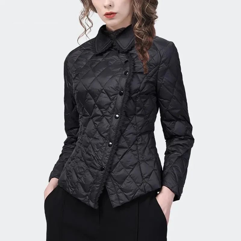 Autumn Winter Women Short Lace Doll Collar With High-grade Thin Slim Waist Cotton-padded Coat Female Down Cotton-padded Jacket