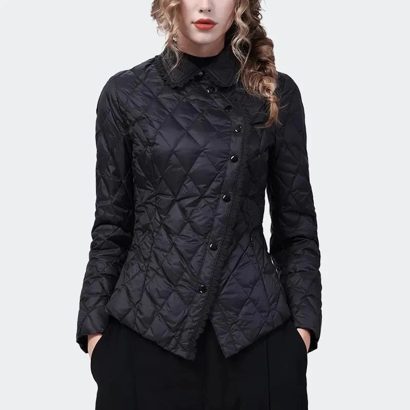 Autumn Winter Women Short Lace Doll Collar With High-grade Thin Slim Waist Cotton-padded Coat Female Down Cotton-padded Jacket
