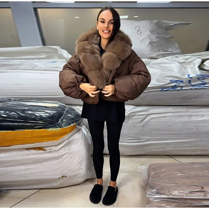 Street Faux Fur Collar Cropped Coats Women Loose Full Sleeve Single Breasted Thicken Jacket 2026 Winter Lady Chic Furry Outwear