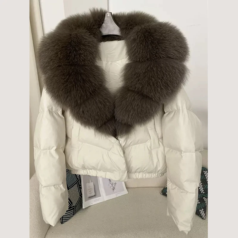 Street Faux Fur Collar Cropped Coats Women Loose Full Sleeve Single Breasted Thicken Jacket 2026 Winter Lady Chic Furry Outwear