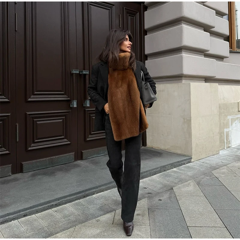 Street Faux Fur Collar Cropped Coats Women Loose Full Sleeve Single Breasted Thicken Jacket 2026 Winter Lady Chic Furry Outwear