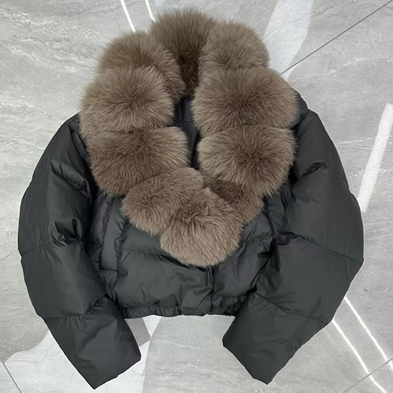 Street Faux Fur Collar Cropped Coats Women Loose Full Sleeve Single Breasted Thicken Jacket 2026 Winter Lady Chic Furry Outwear