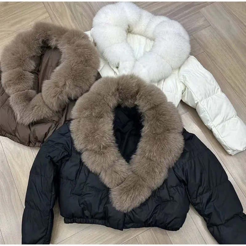 Street Faux Fur Collar Cropped Coats Women Loose Full Sleeve Single Breasted Thicken Jacket 2026 Winter Lady Chic Furry Outwear