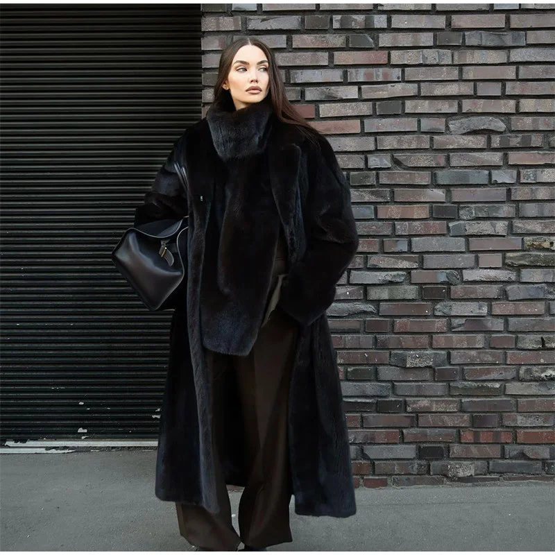 Street Faux Fur Collar Cropped Coats Women Loose Full Sleeve Single Breasted Thicken Jacket 2026 Winter Lady Chic Furry Outwear