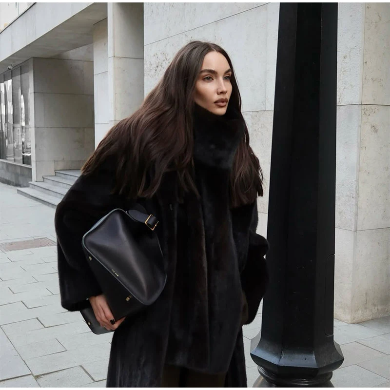 Street Faux Fur Collar Cropped Coats Women Loose Full Sleeve Single Breasted Thicken Jacket 2026 Winter Lady Chic Furry Outwear