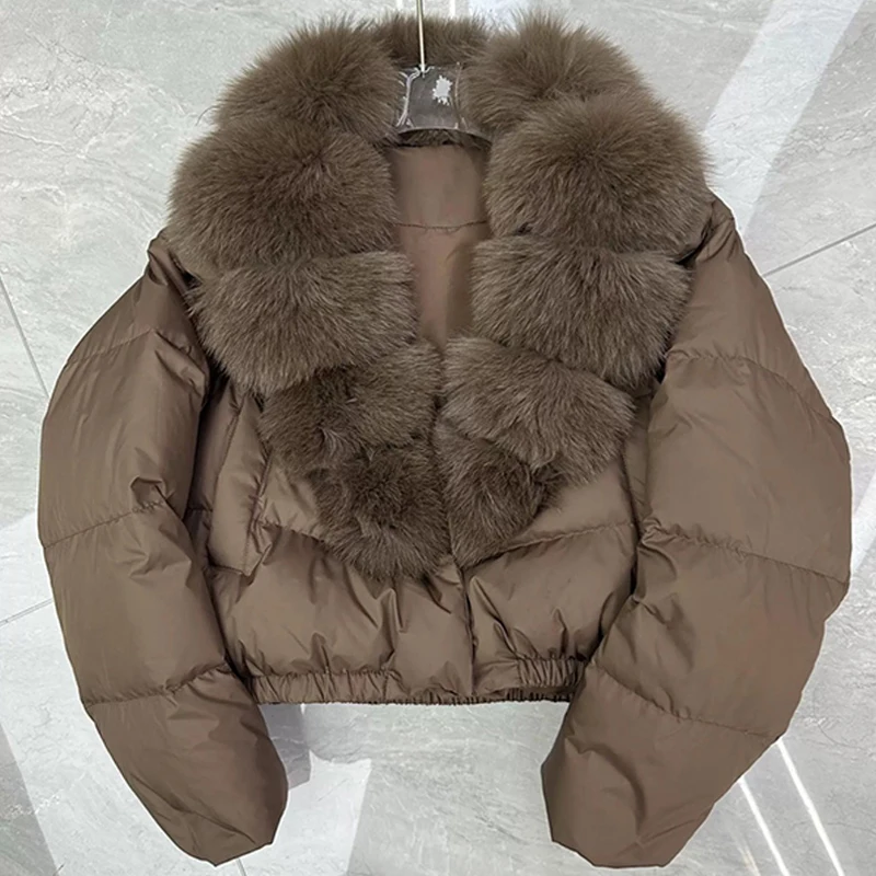 Street Faux Fur Collar Cropped Coats Women Loose Full Sleeve Single Breasted Thicken Jacket 2026 Winter Lady Chic Furry Outwear