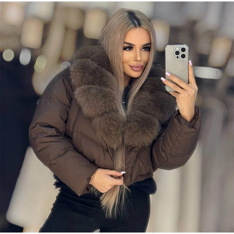 Street Faux Fur Collar Cropped Coats Women Loose Full Sleeve Single Breasted Thicken Jacket 2026 Winter Lady Chic Furry Outwear