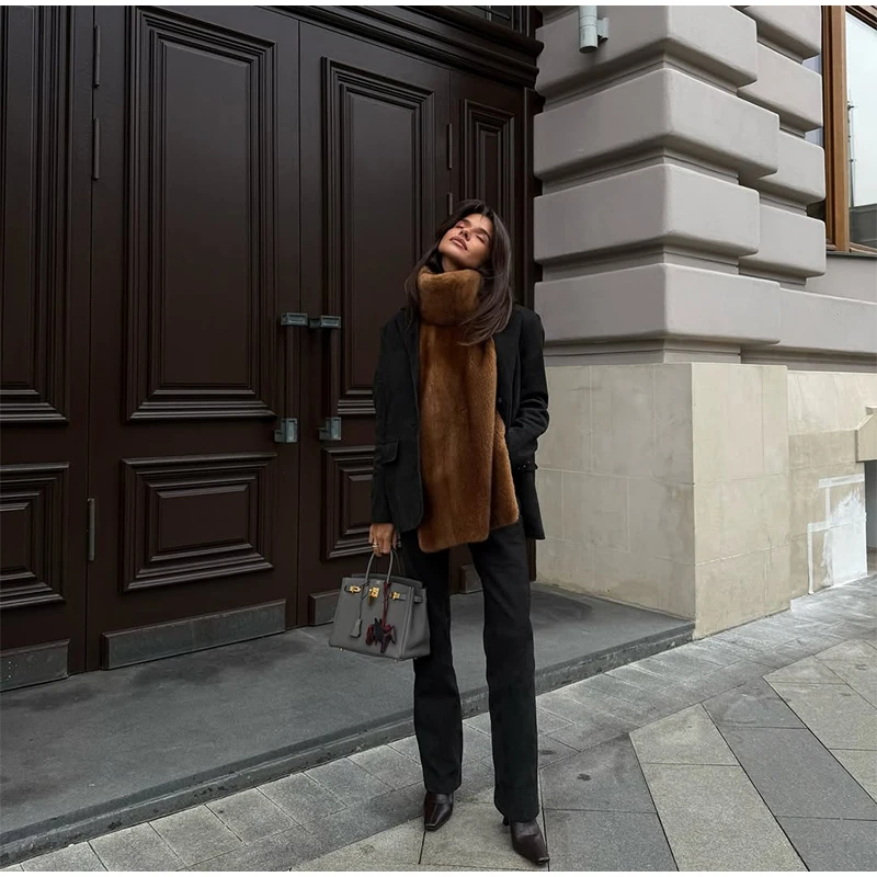 Street Faux Fur Collar Cropped Coats Women Loose Full Sleeve Single Breasted Thicken Jacket 2026 Winter Lady Chic Furry Outwear