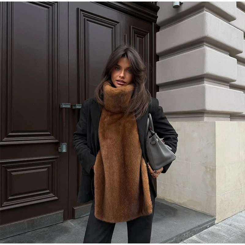 Street Faux Fur Collar Cropped Coats Women Loose Full Sleeve Single Breasted Thicken Jacket 2026 Winter Lady Chic Furry Outwear