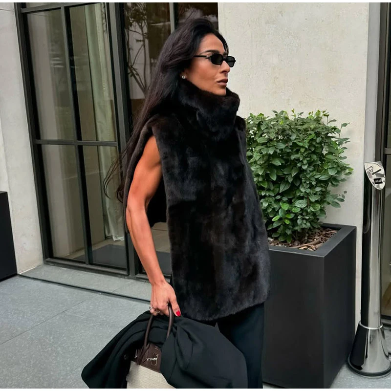Street Faux Fur Collar Cropped Coats Women Loose Full Sleeve Single Breasted Thicken Jacket 2026 Winter Lady Chic Furry Outwear