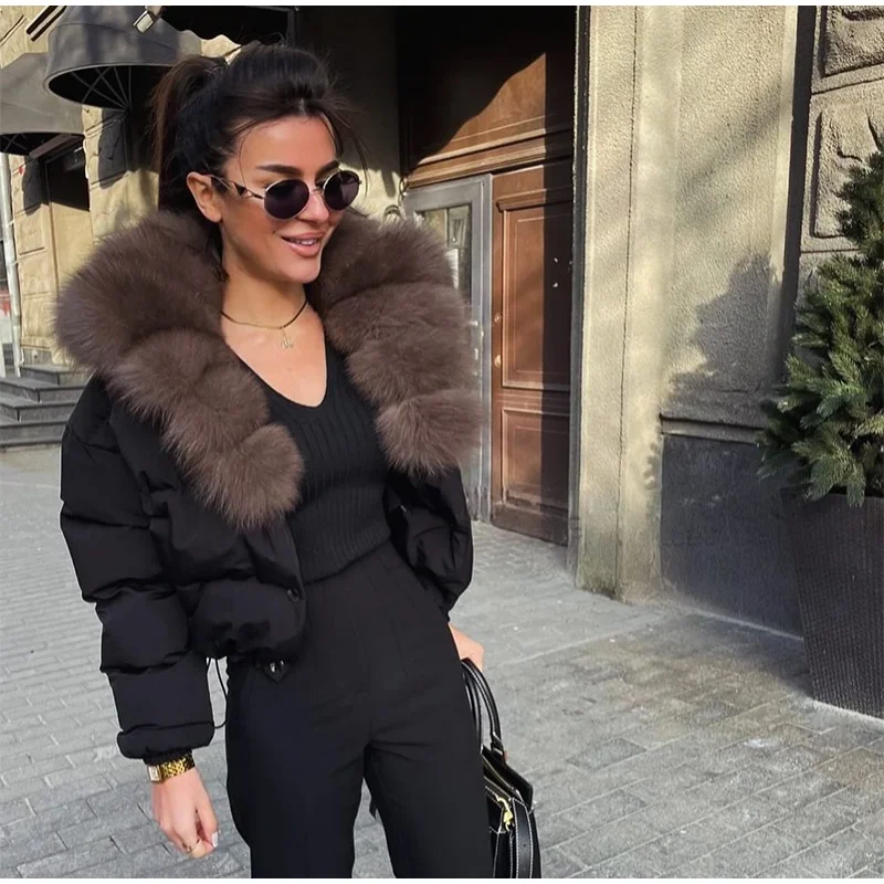 Street Faux Fur Collar Cropped Coats Women Loose Full Sleeve Single Breasted Thicken Jacket 2026 Winter Lady Chic Furry Outwear
