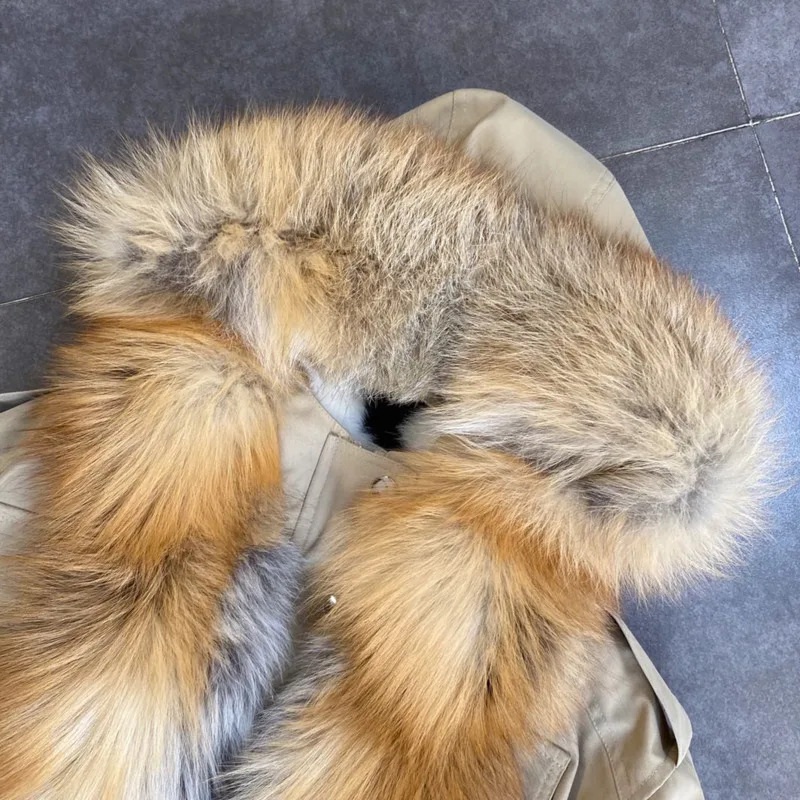DEAT 2023 Balck Winter Women New Fur Collar Liner Real Rabbit Hair Multi Pocket Short Jacket Cotton Hooded Casual Coat RC235