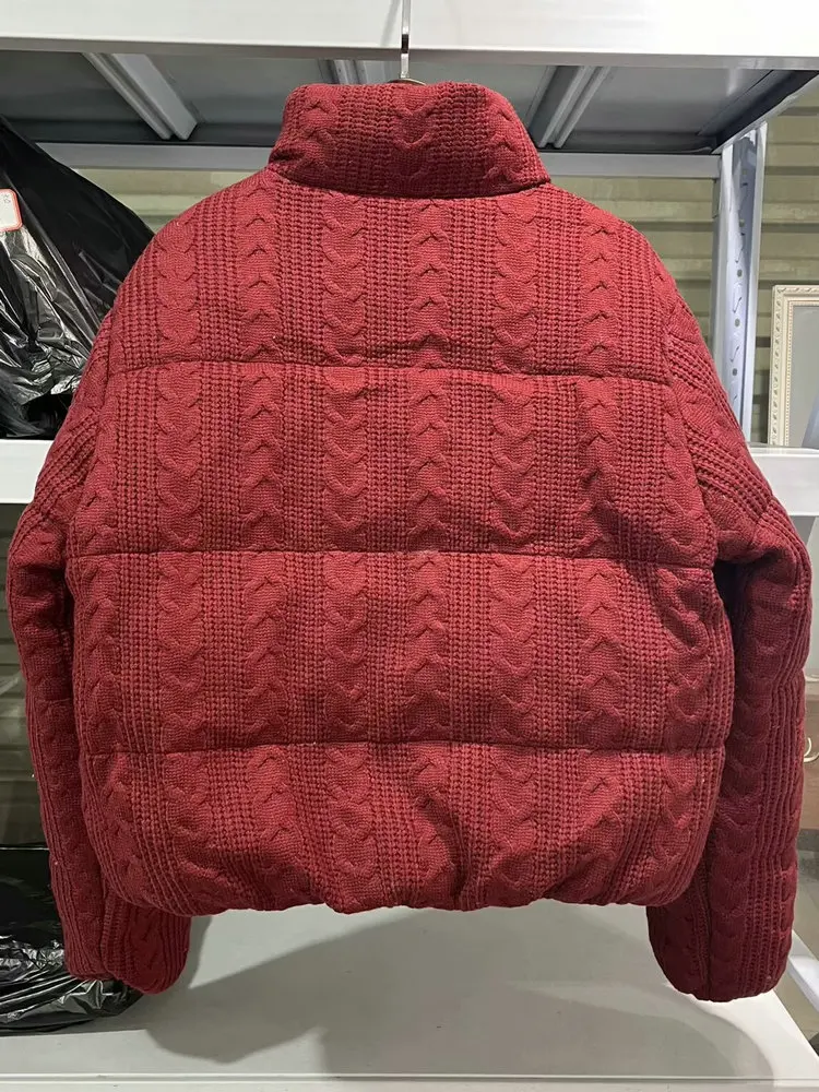 Women's Luxury Winter Wide-waisted Beige Wine Red Padded Coats Ladies Elegant High Quality Knitted Thicken Warm Jackets Parkas