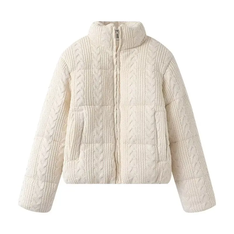Women's Luxury Winter Wide-waisted Beige Wine Red Padded Coats Ladies Elegant High Quality Knitted Thicken Warm Jackets Parkas