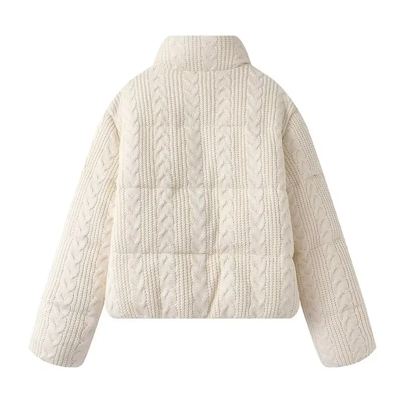 Women's Luxury Winter Wide-waisted Beige Wine Red Padded Coats Ladies Elegant High Quality Knitted Thicken Warm Jackets Parkas