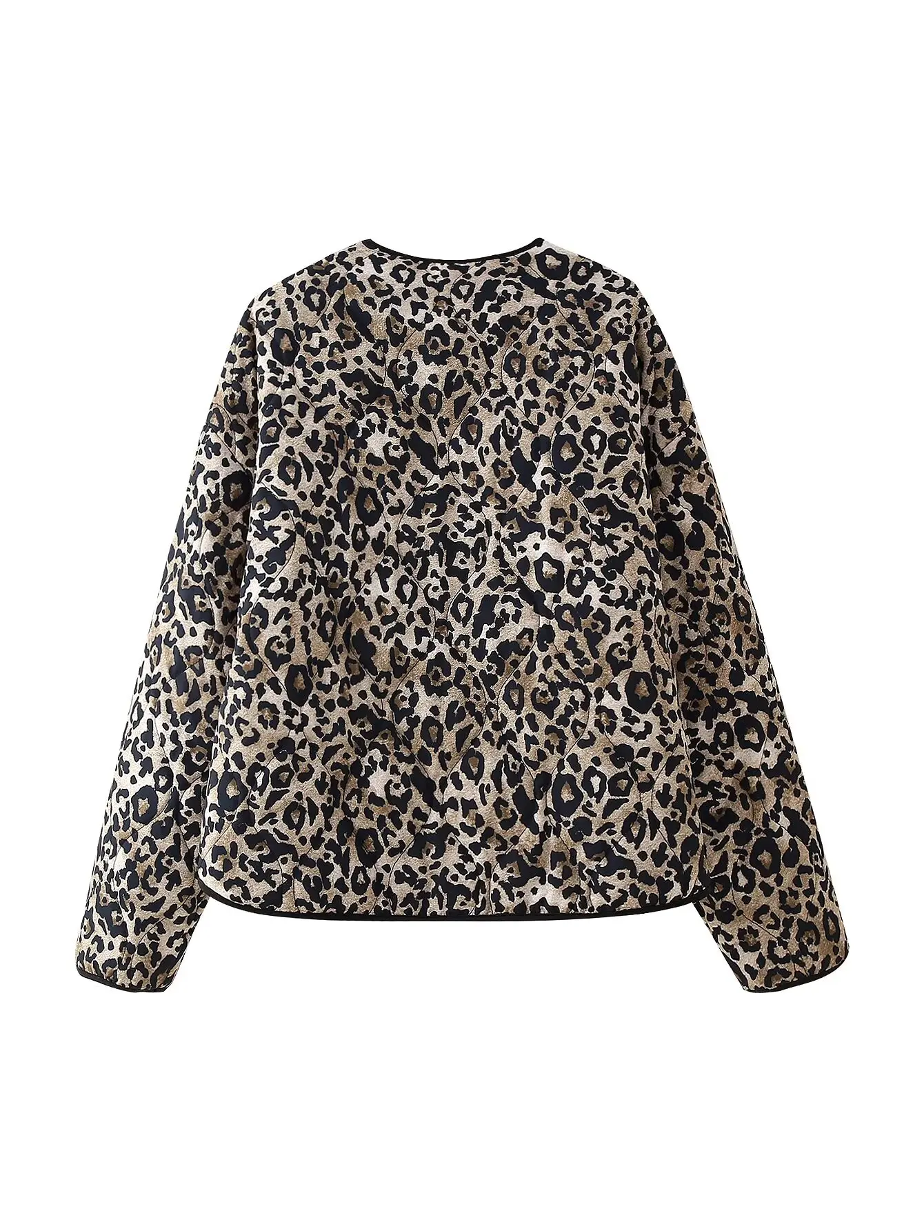 ZEVITY 2024 Women Vintage Leopard Print Quilted Cotton Jacket Female Chic Long Sleeve Buttons Casual Slim Coat Tops CT6287