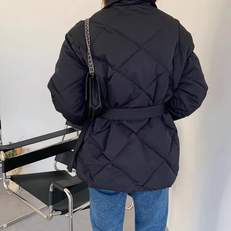 OCEANLOVE Autumn Winter Jackets Woman Solid Bandage Korean Fashion Turtleneck Parkas Coats Pockets Elegant Retro Chaquetas