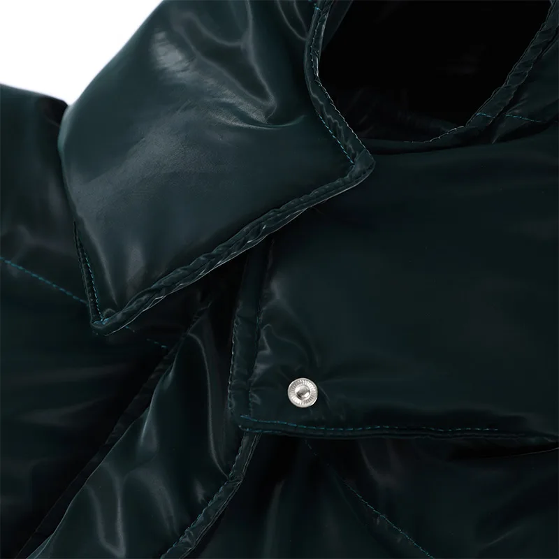 Warm Glossy Hooded Lace-up Cotton Coats 2026 Winter New Female Casual Zipper Bottons Belted Overcoat Women's Solid Streetwear