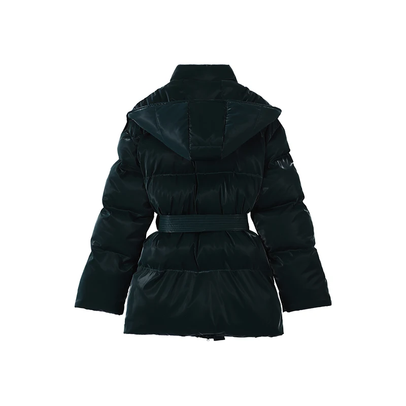 Warm Glossy Hooded Lace-up Cotton Coats 2026 Winter New Female Casual Zipper Bottons Belted Overcoat Women's Solid Streetwear