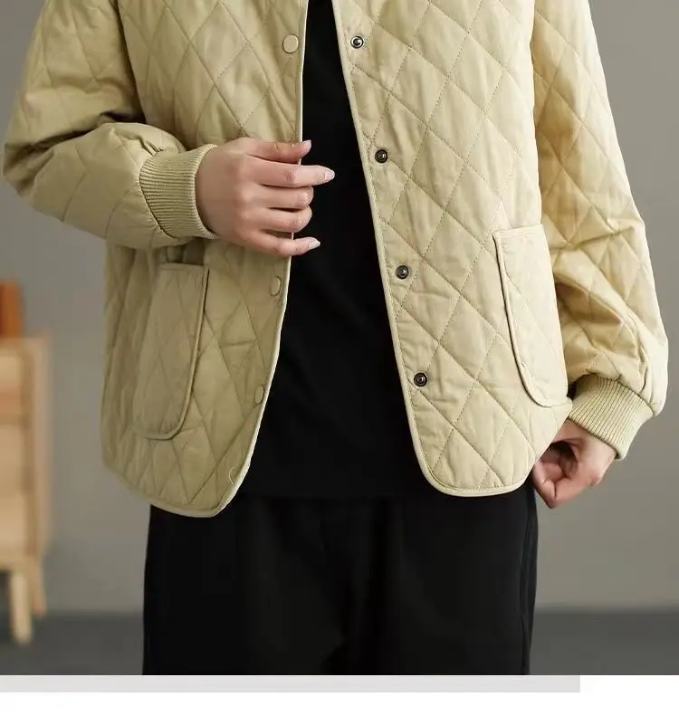 Autumn Winter Cotton Coat Women Quilted Jacket Trends Fashion Lightweight Jackets Long Sleeve Single Breasted Jacket Black New