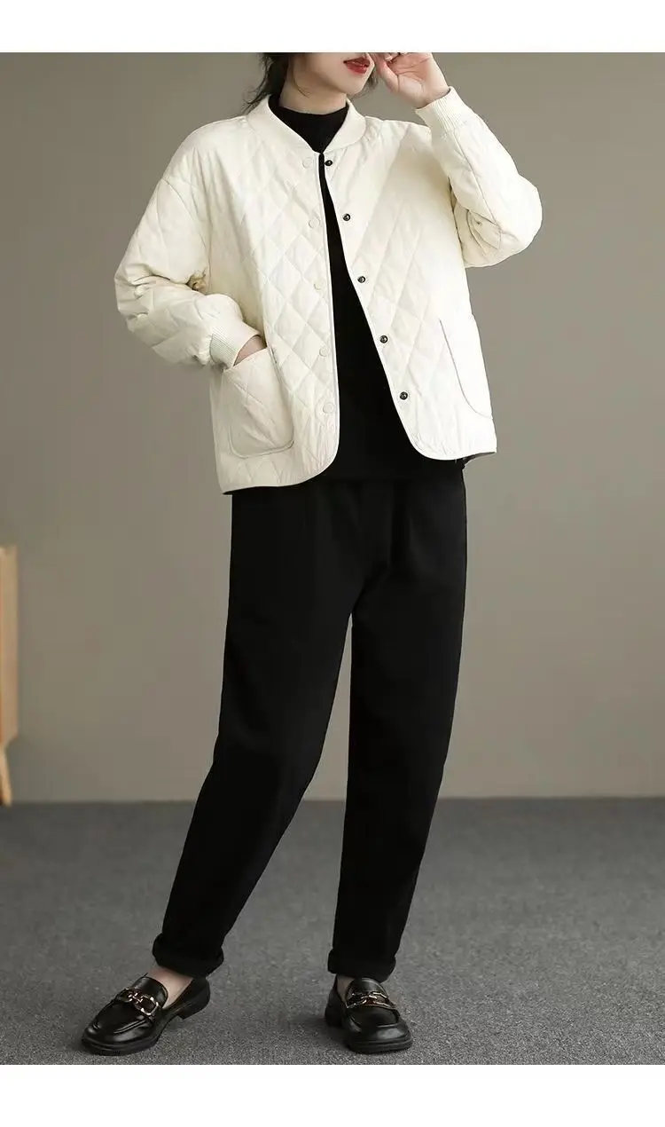 Autumn Winter Cotton Coat Women Quilted Jacket Trends Fashion Lightweight Jackets Long Sleeve Single Breasted Jacket Black New