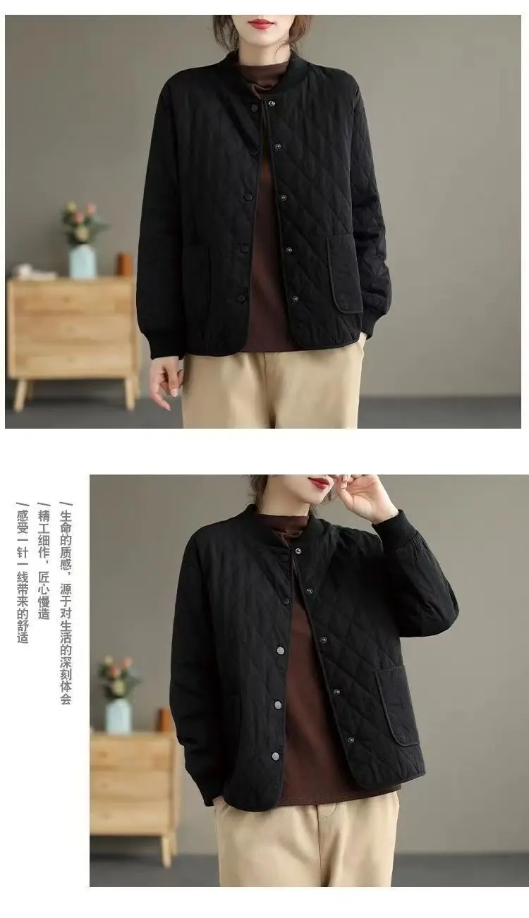 Autumn Winter Cotton Coat Women Quilted Jacket Trends Fashion Lightweight Jackets Long Sleeve Single Breasted Jacket Black New
