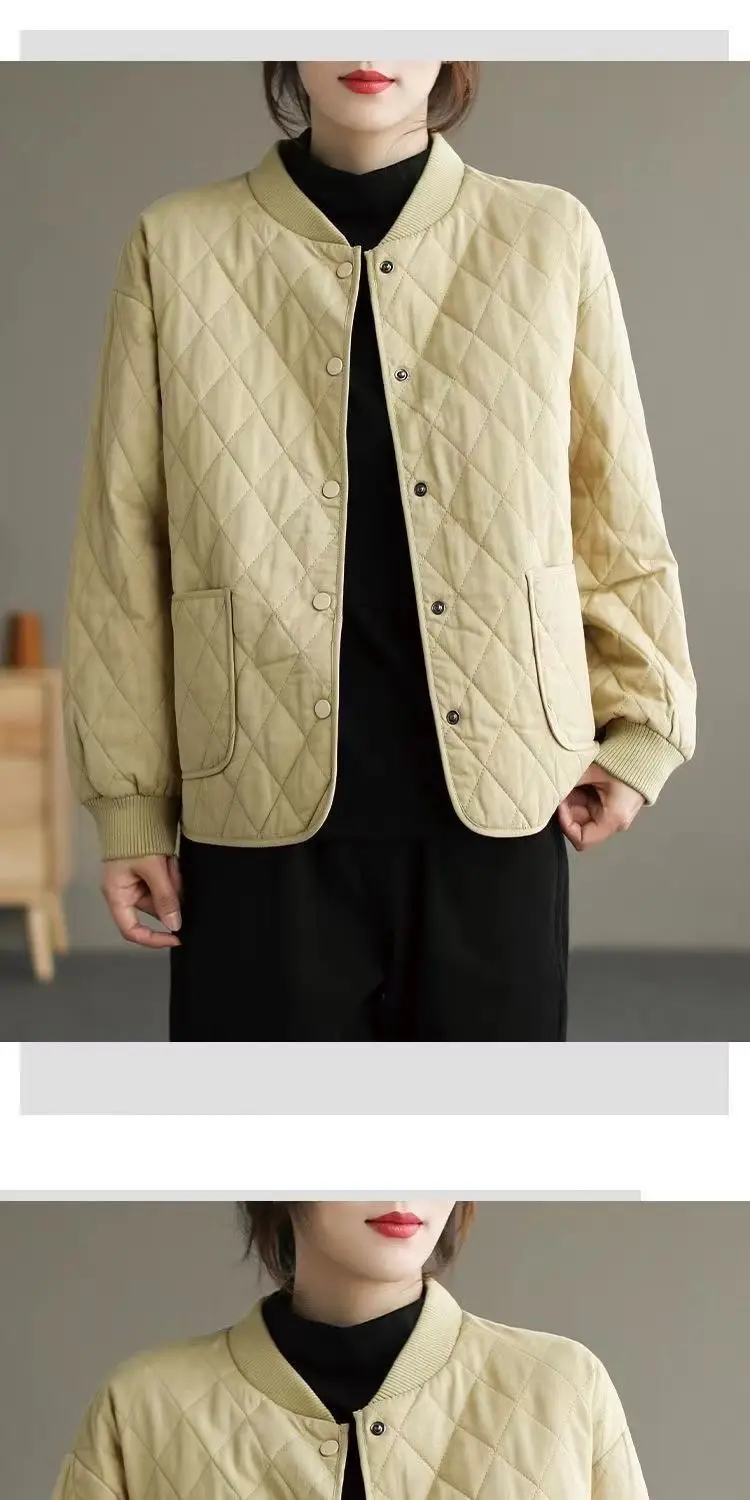 Autumn Winter Cotton Coat Women Quilted Jacket Trends Fashion Lightweight Jackets Long Sleeve Single Breasted Jacket Black New