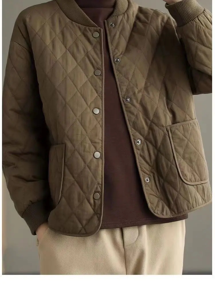 Autumn Winter Cotton Coat Women Quilted Jacket Trends Fashion Lightweight Jackets Long Sleeve Single Breasted Jacket Black New
