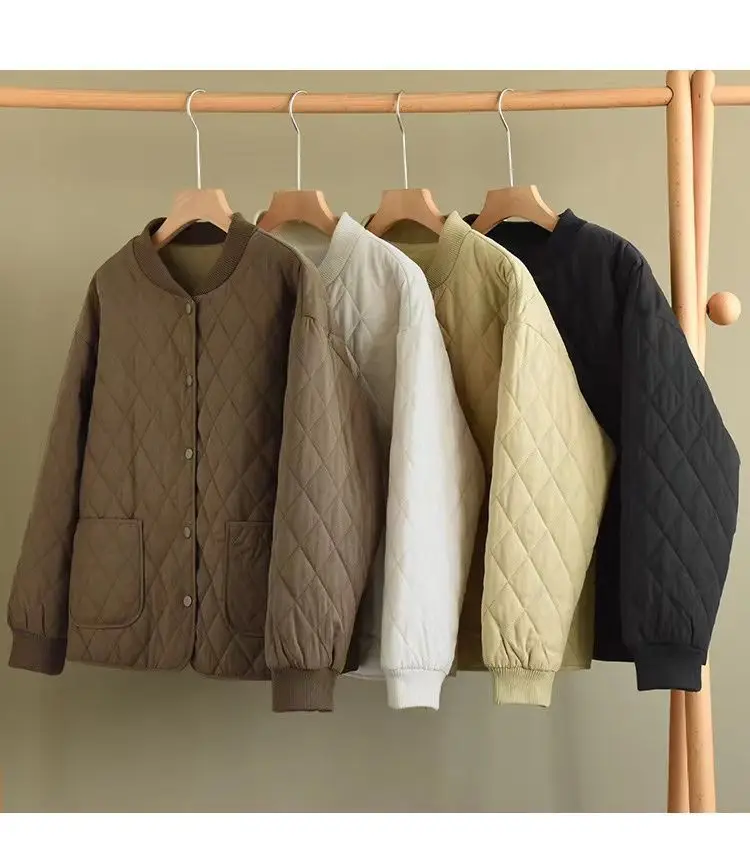 Autumn Winter Cotton Coat Women Quilted Jacket Trends Fashion Lightweight Jackets Long Sleeve Single Breasted Jacket Black New