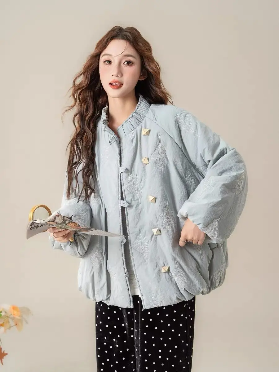 Women's Spring Coat Vintage Embroidered Cotton Coat Women Autumn Winter New Loose Slim Button Cardigan Jacket Outerwear