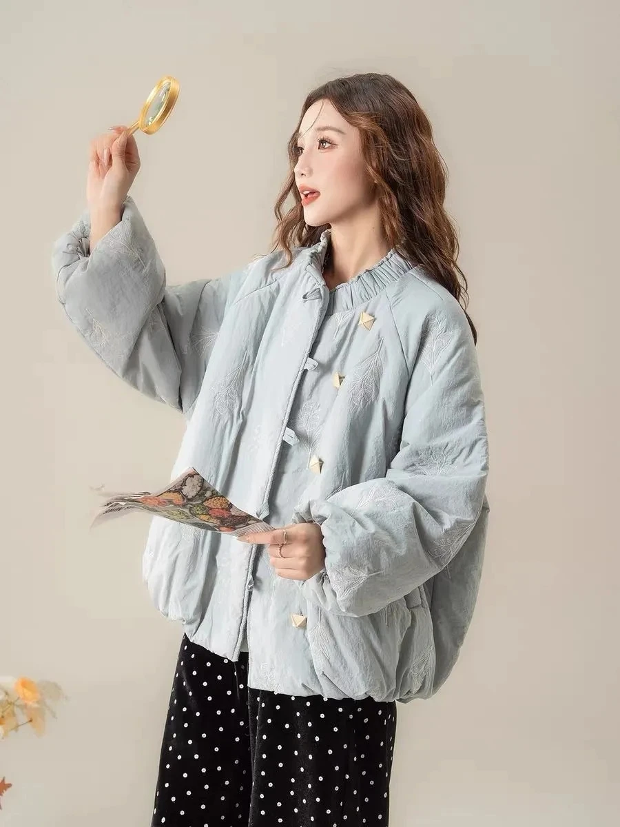 Women's Spring Coat Vintage Embroidered Cotton Coat Women Autumn Winter New Loose Slim Button Cardigan Jacket Outerwear