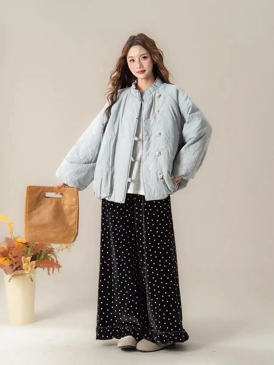 Women's Spring Coat Vintage Embroidered Cotton Coat Women Autumn Winter New Loose Slim Button Cardigan Jacket Outerwear