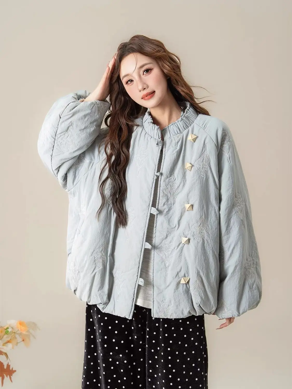 Women's Spring Coat Vintage Embroidered Cotton Coat Women Autumn Winter New Loose Slim Button Cardigan Jacket Outerwear