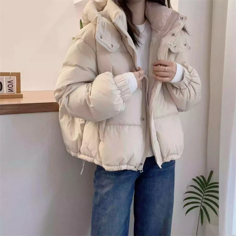 2025 New Winter Puffer Jacket Women Warm Parkas Solid Long Sleeve Casual Cotton Padded Jacket Hooded Snow Wear Coat Female