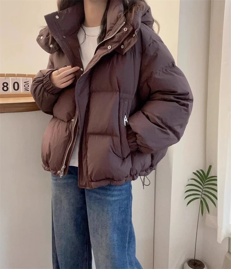 2025 New Winter Puffer Jacket Women Warm Parkas Solid Long Sleeve Casual Cotton Padded Jacket Hooded Snow Wear Coat Female