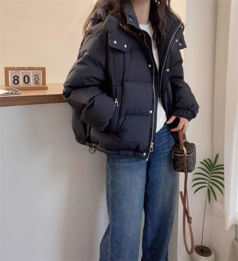 2025 New Winter Puffer Jacket Women Warm Parkas Solid Long Sleeve Casual Cotton Padded Jacket Hooded Snow Wear Coat Female
