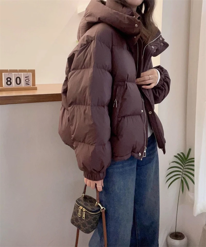 2025 New Winter Puffer Jacket Women Warm Parkas Solid Long Sleeve Casual Cotton Padded Jacket Hooded Snow Wear Coat Female
