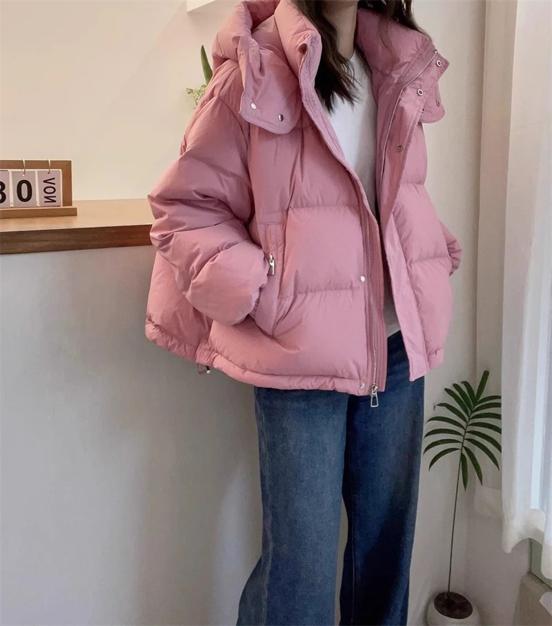 2025 New Winter Puffer Jacket Women Warm Parkas Solid Long Sleeve Casual Cotton Padded Jacket Hooded Snow Wear Coat Female