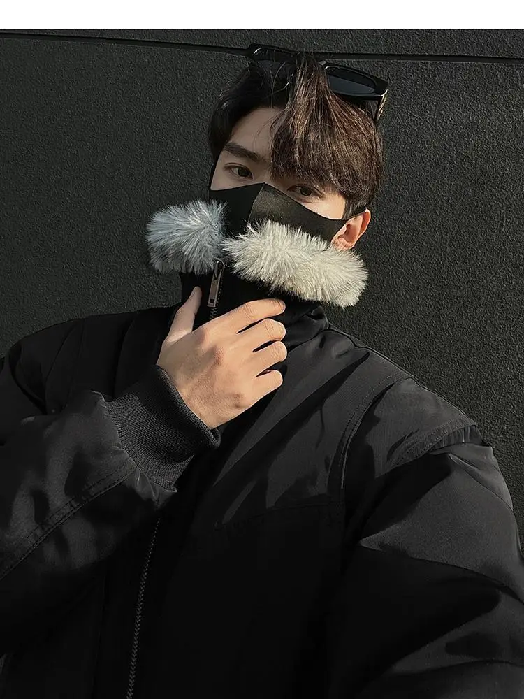 2025 NEW Retro Fur Collar Veet Padded Bomber Jacket for Men Fce Thick Warm Harajuku Casual Loose Joker Jackets Streetwear C