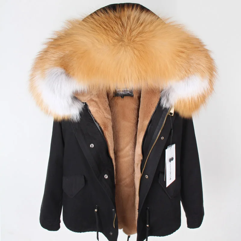 MAOMAOKONG 2026 Real Fur Coat New Fashion Fox Fur Collar Winter Women's Clothing Removable Lining Thickened Jacket Short Parka
