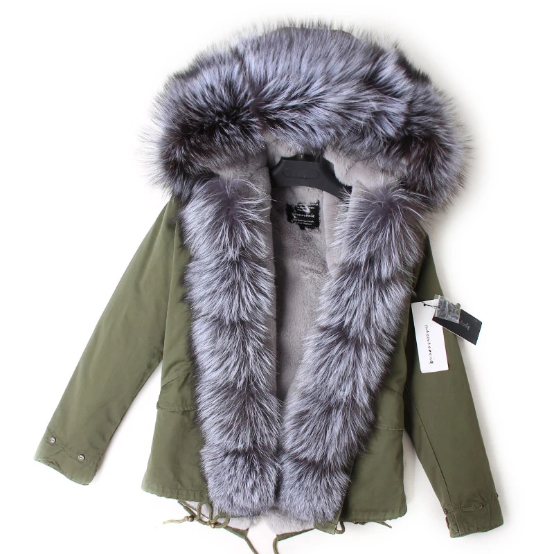 MAOMAOKONG 2026 Real Fur Coat New Fashion Fox Fur Collar Winter Women's Clothing Removable Lining Thickened Jacket Short Parka