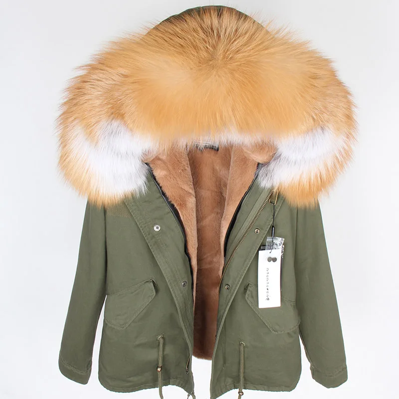 MAOMAOKONG 2026 Real Fur Coat New Fashion Fox Fur Collar Winter Women's Clothing Removable Lining Thickened Jacket Short Parka