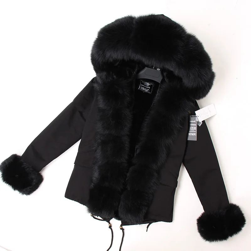 MAOMAOKONG 2026 Real Fur Coat New Fashion Fox Fur Collar Winter Women's Clothing Removable Lining Thickened Jacket Short Parka