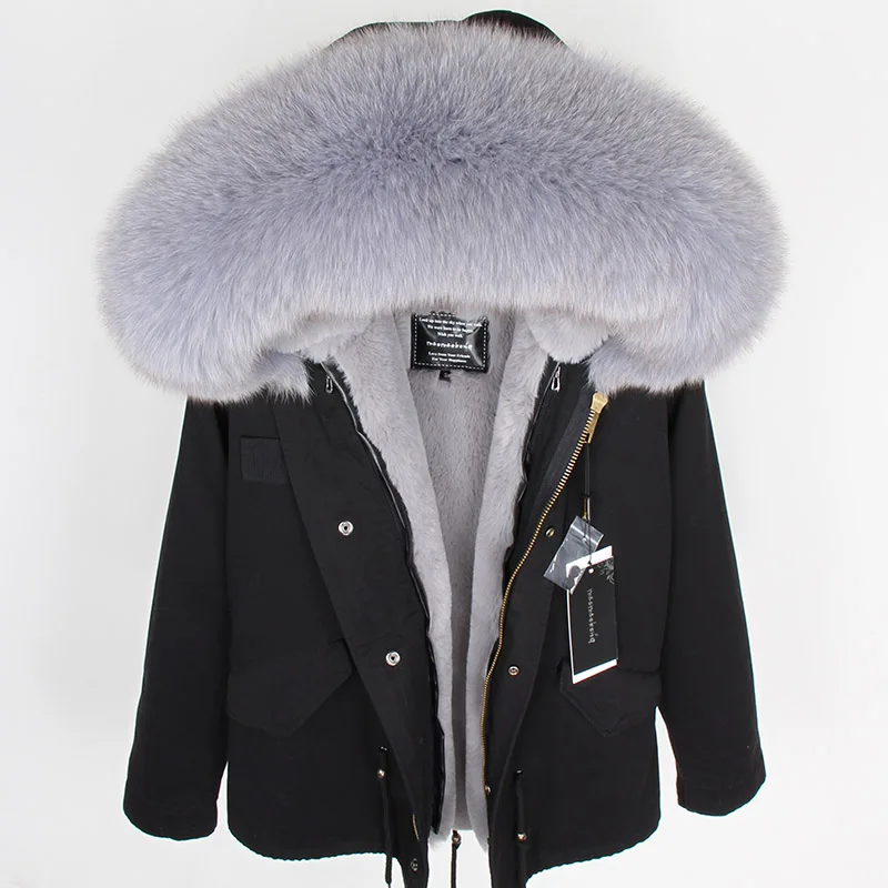 MAOMAOKONG 2026 Real Fur Coat New Fashion Fox Fur Collar Winter Women's Clothing Removable Lining Thickened Jacket Short Parka