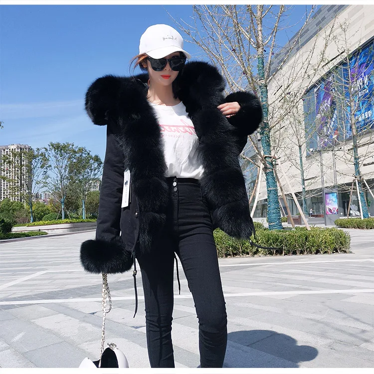 MAOMAOKONG 2026 Real Fur Coat New Fashion Fox Fur Collar Winter Women's Clothing Removable Lining Thickened Jacket Short Parka