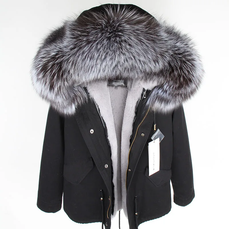 MAOMAOKONG 2026 Real Fur Coat New Fashion Fox Fur Collar Winter Women's Clothing Removable Lining Thickened Jacket Short Parka