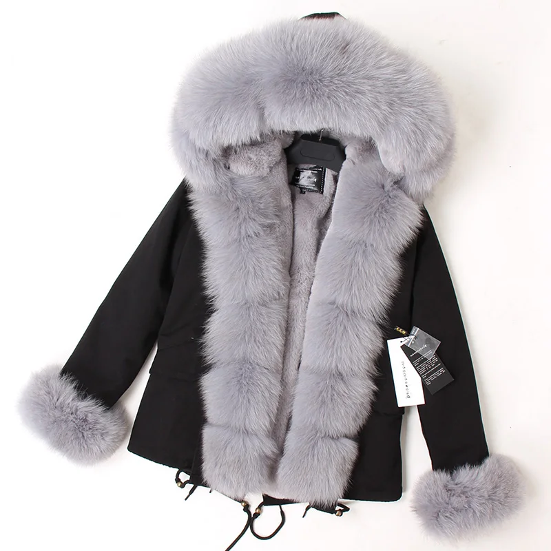 MAOMAOKONG 2026 Real Fur Coat New Fashion Fox Fur Collar Winter Women's Clothing Removable Lining Thickened Jacket Short Parka