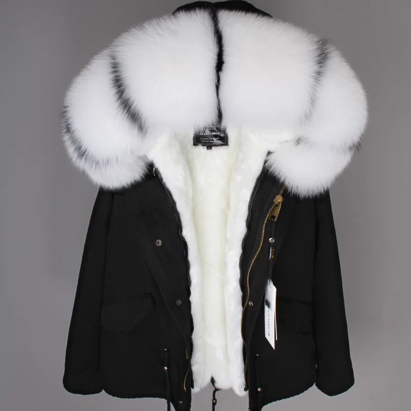 MAOMAOKONG 2026 Real Fur Coat New Fashion Fox Fur Collar Winter Women's Clothing Removable Lining Thickened Jacket Short Parka