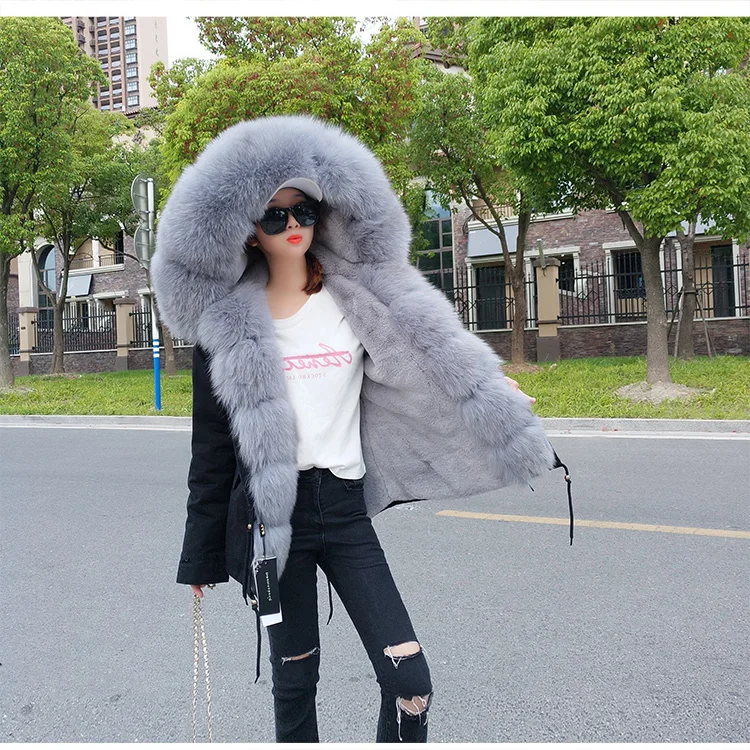 MAOMAOKONG 2026 Real Fur Coat New Fashion Fox Fur Collar Winter Women's Clothing Removable Lining Thickened Jacket Short Parka